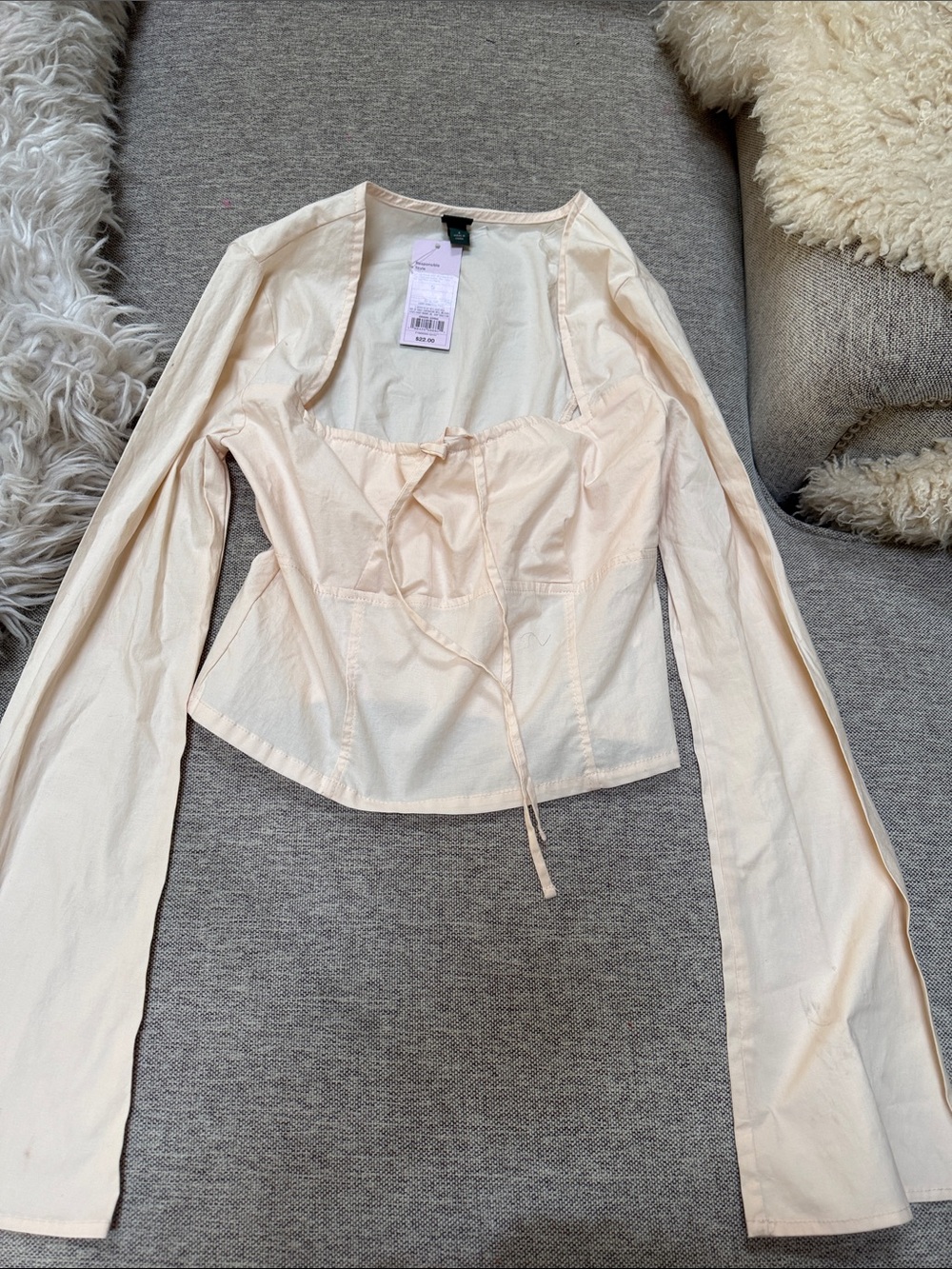 wild fable Cream Lace-Up Long Sleeve Corset Top